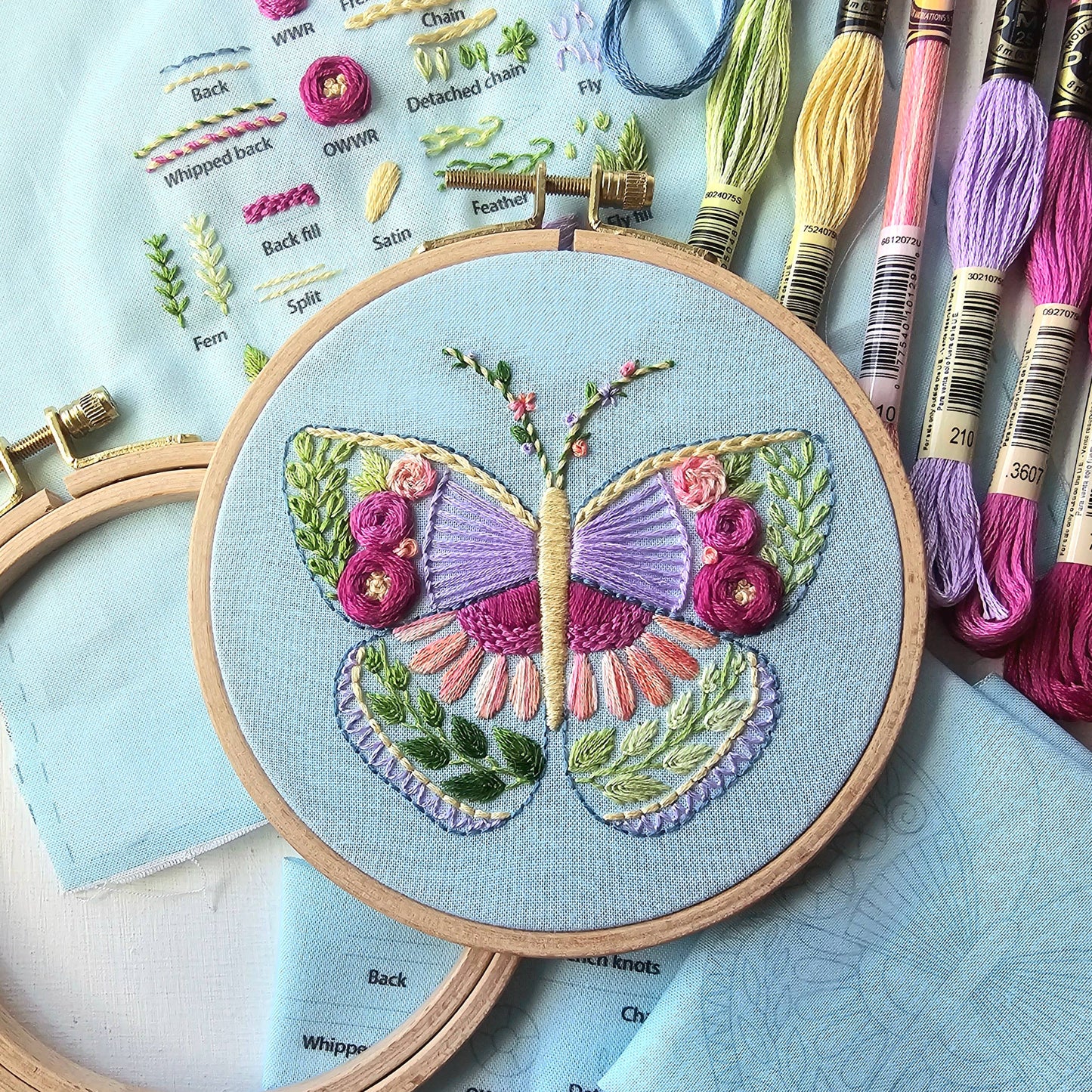 Beginner Butterfly Sampler hand embroidery kit