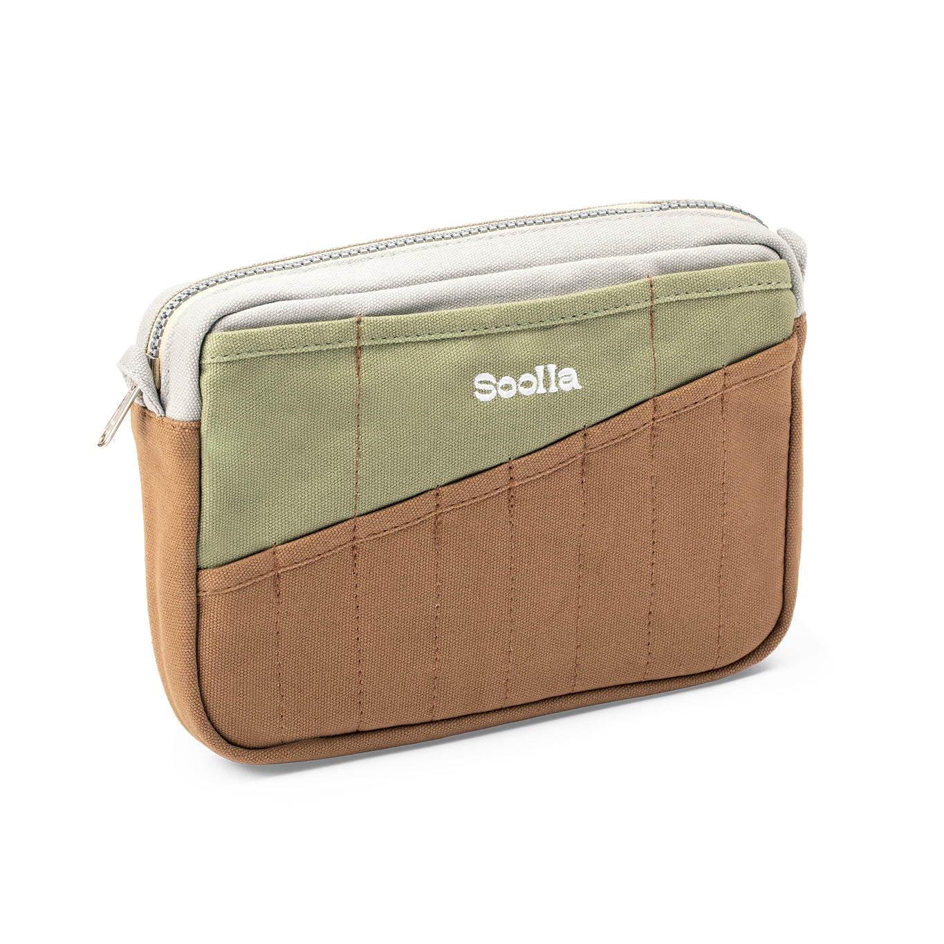 Soola Stationery Pouch- Green & Brown