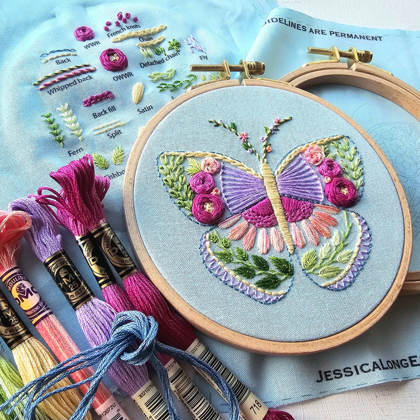 Beginner Butterfly Sampler hand embroidery kit
